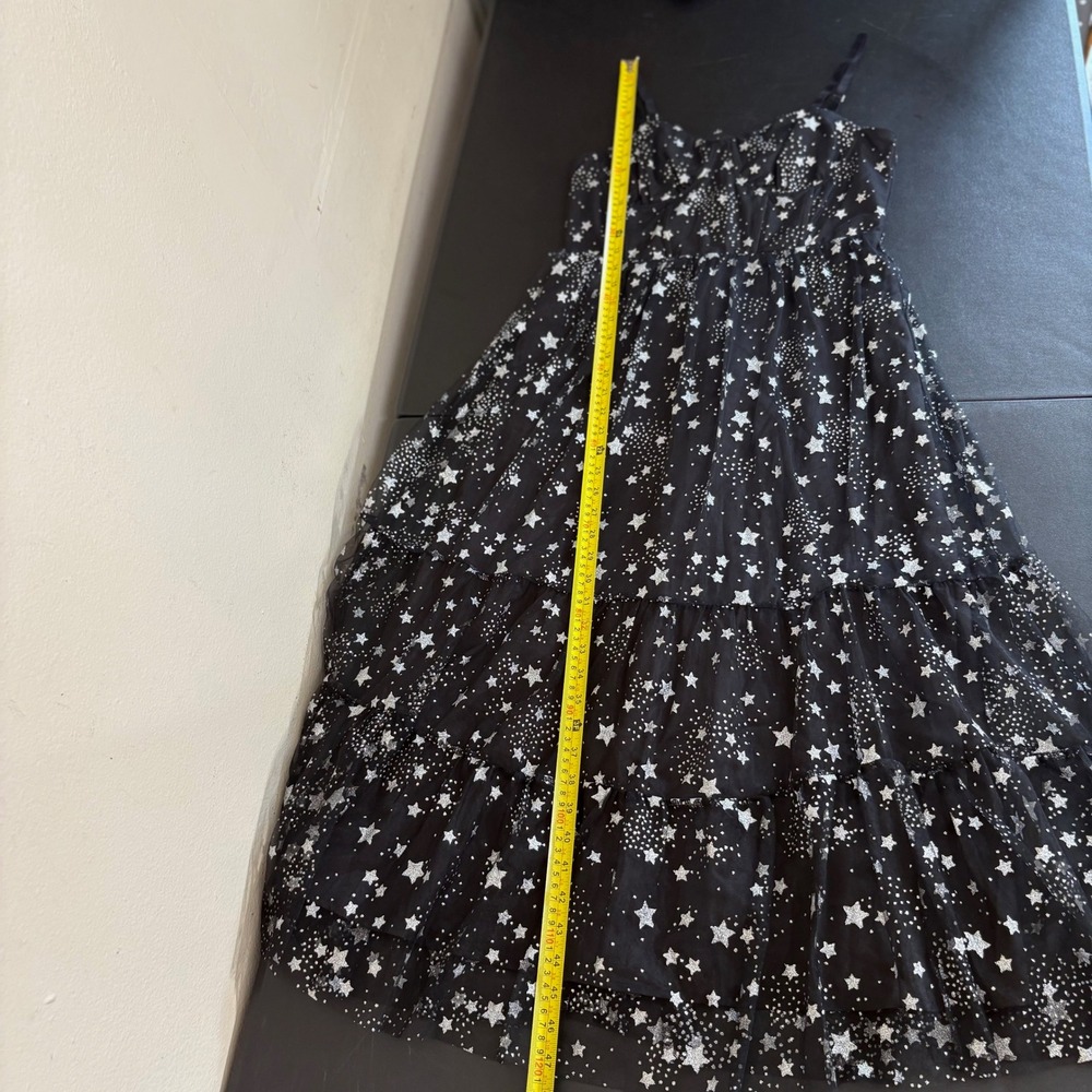 Betsey Johnson Celestial Star Print Mesh Tiered Midi Dress Size 8 Black Silver - Picture 10 of 14